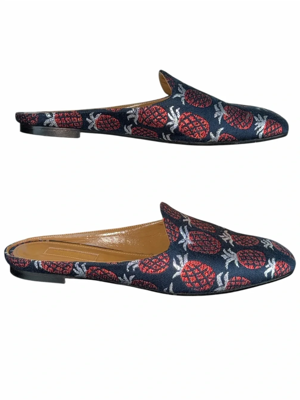 Aquazzura Brando Pineapple Jacquard Blue Red Backless Mule Loafers EU 39 US 9